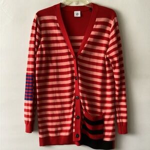 CAbi Red and pink Striped Cardigan